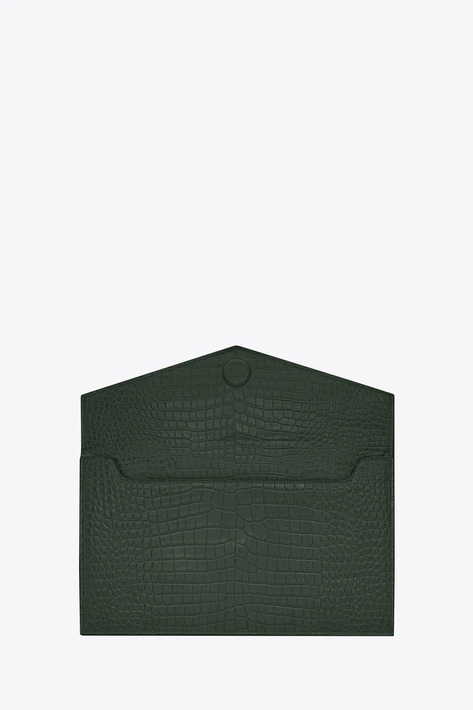 Saint Laurent Uptown Croc-Effect Leather Clutch – Dark Green