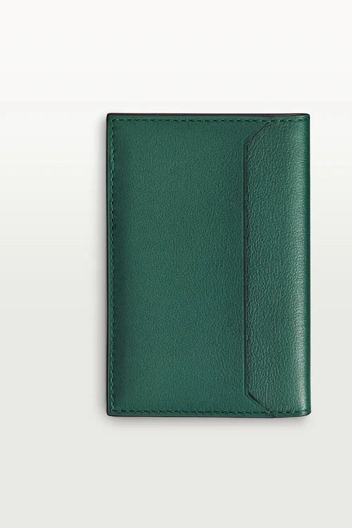 Must de Cartier Four-Credit Card Holder – Peacock Green Calfskin, Stainless Steel Finish (Limited Edition)