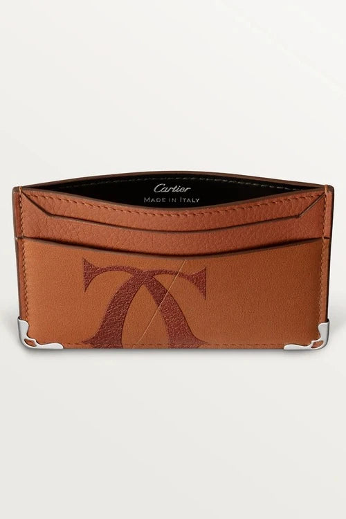 Must de Cartier Double Card Holder – Camel Grained Calfskin, Stainless Steel Corners