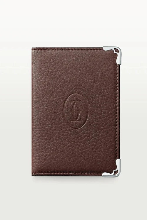 Must de Cartier Four-Credit Card Holder – Chocolate Calfskin, Stainless Steel Finish