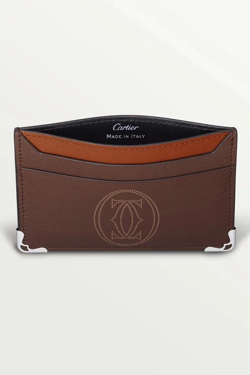 Must de Cartier Double Card Holder – Chocolate Dots Calfskin, Palladium Finish