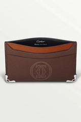 Must de Cartier Double Card Holder – Chocolate Dots Calfskin, Palladium Finish