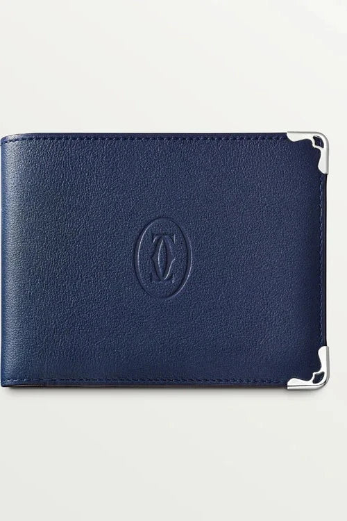 Must de Cartier Six-Credit Card Wallet – Blue Calfskin, Stainless Steel Finish (Limited Edition)