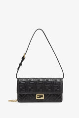 Fendi Wallet on Chain Baguette â€“ Black Nappa Leather with Embossed FF Motif