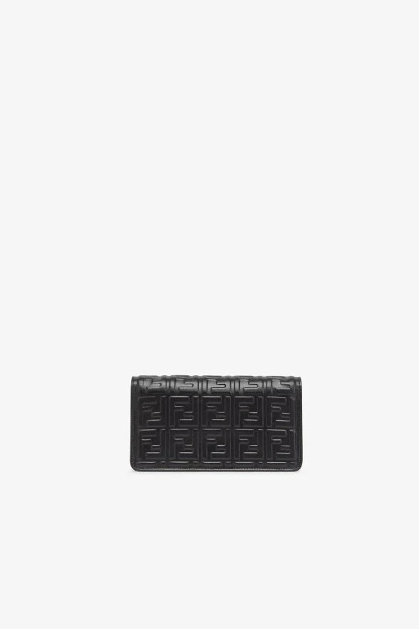 Fendi Wallet on Chain Baguette â€“ Black Nappa Leather with Embossed FF Motif