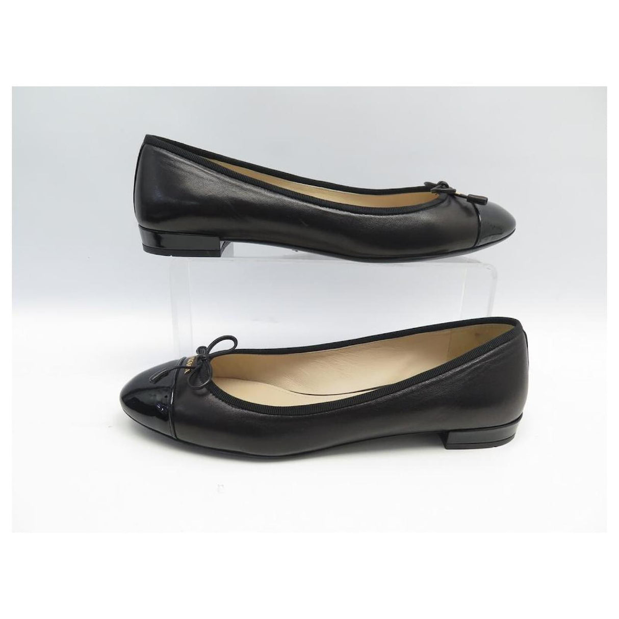 NEW PRADA LOGO AND BOW BALLERINA SHOES 36 BLACK LEATHER SHOES