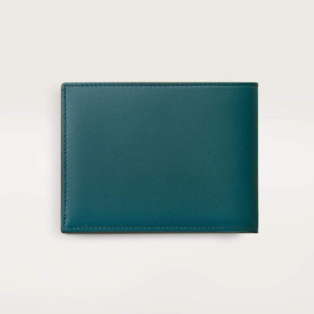 Must de Cartier Credit Card Wallet â€“ Smooth Green Calfskin, Geometric Print, Palladium Finish