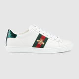 Gucci Ace Leather Trainer with Bee – White, Green & Red Web