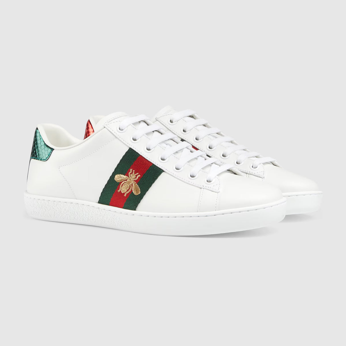 Gucci Ace Leather Trainer with Bee – White, Green & Red Web