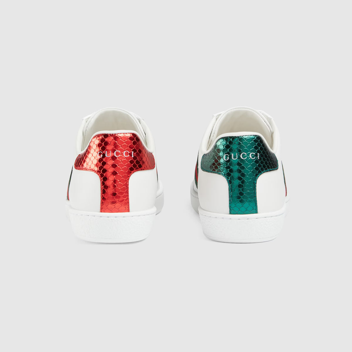 Gucci Ace Leather Trainer with Bee – White, Green & Red Web