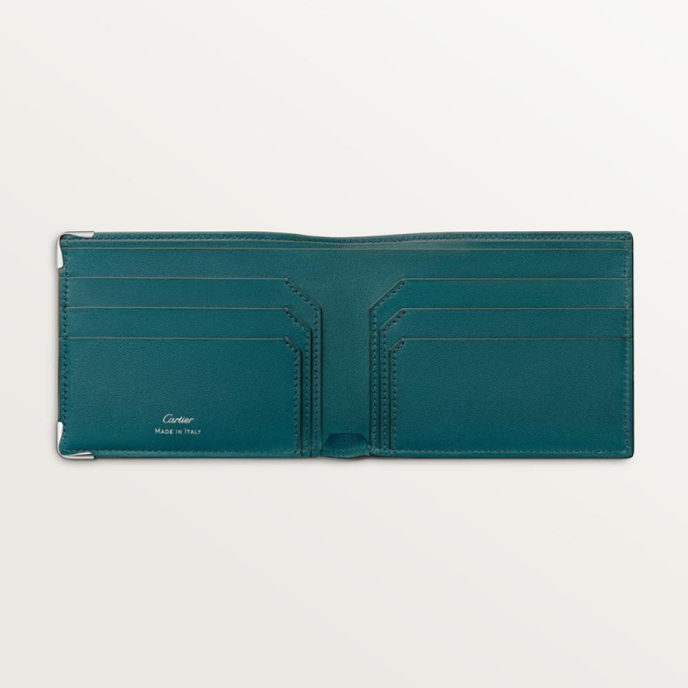 Must de Cartier Credit Card Wallet â€“ Smooth Green Calfskin, Geometric Print, Palladium Finish