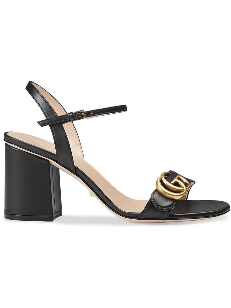 Gucci GG Marmont Ankle Strap Sandals – Black Leather, Gold-Tone Hardware