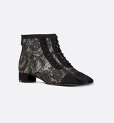 Dior Naughtily-D Heeled Ankle Boot – Transparent Mesh & Black Suede Goatskin with Dior Roses Embroidery