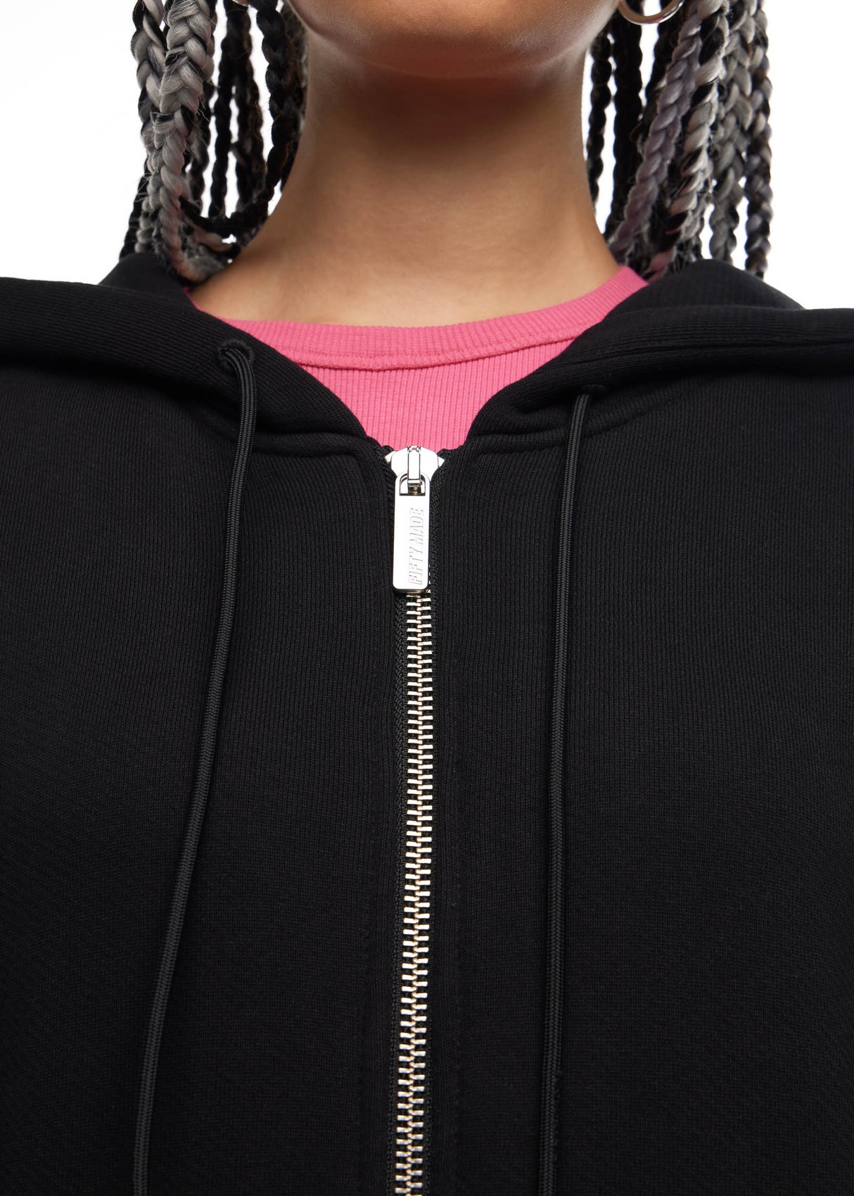 Embroidered Logo Zip Hoodie Balck