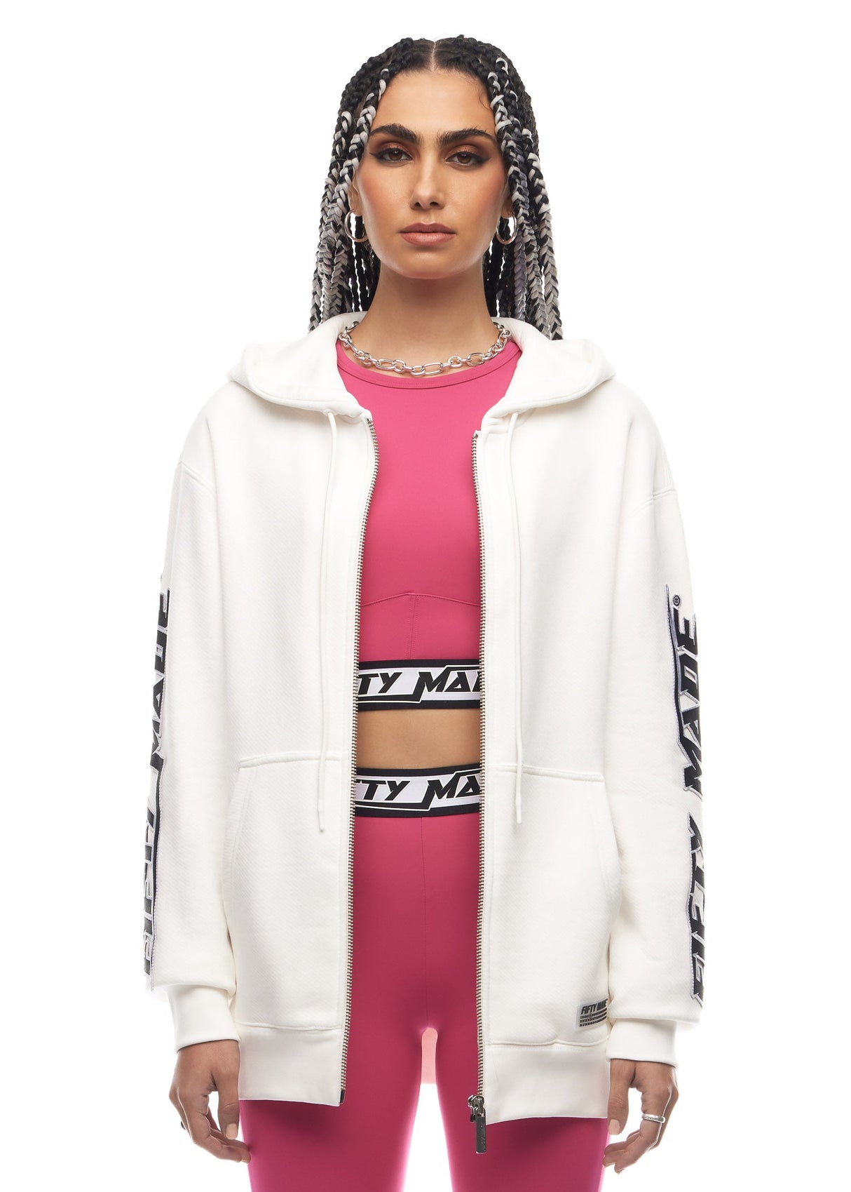 Embroidered Logo Zip Hoodie Off-white