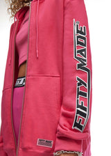 Embroidered Logo Zip Hoodie Fuchsia