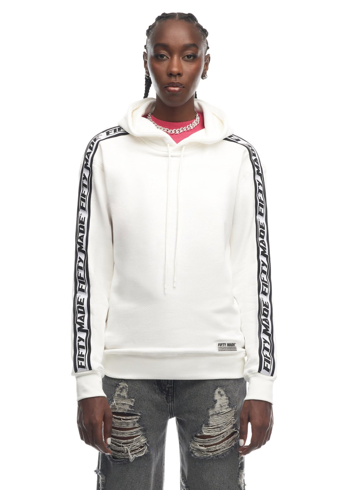 Oversized Band Cotton Hoodie Off-white