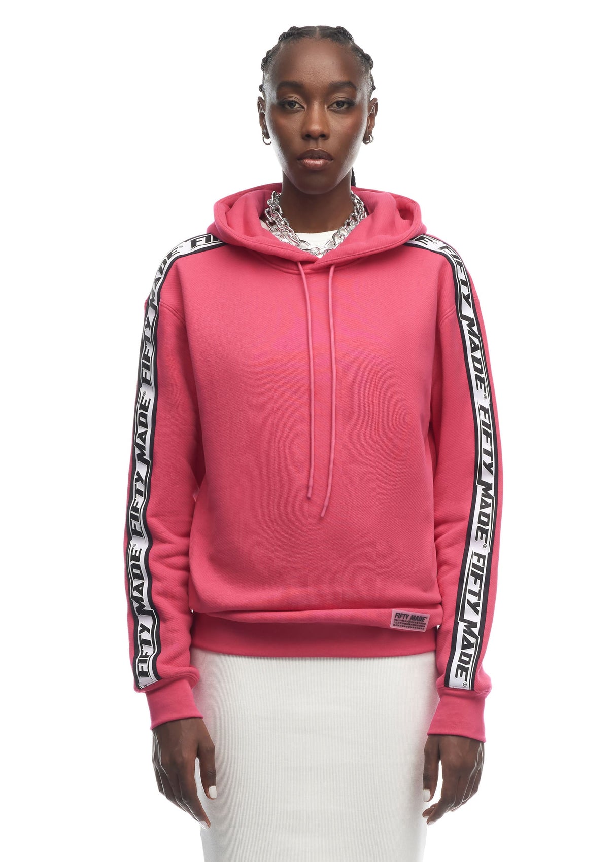 Oversized Band Cotton Hoodie Fuchsia