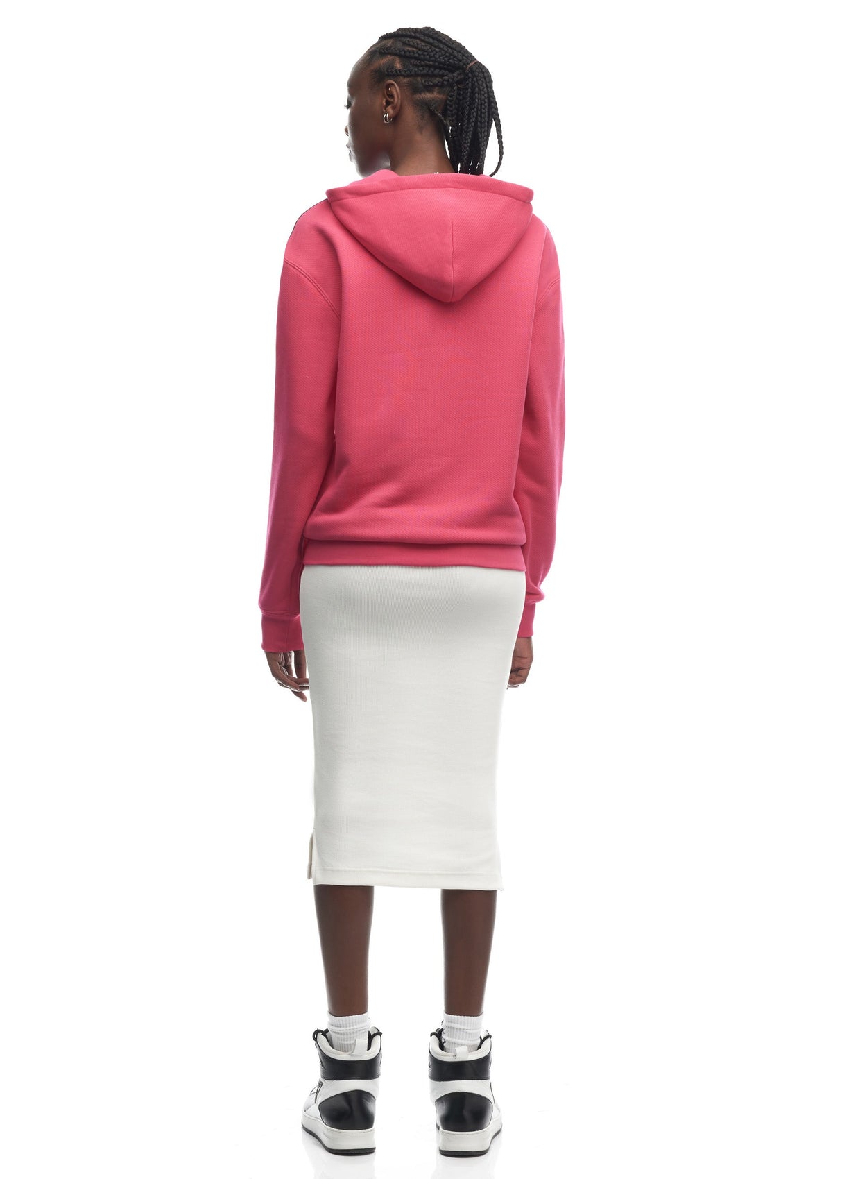 Oversized Band Cotton Hoodie Fuchsia