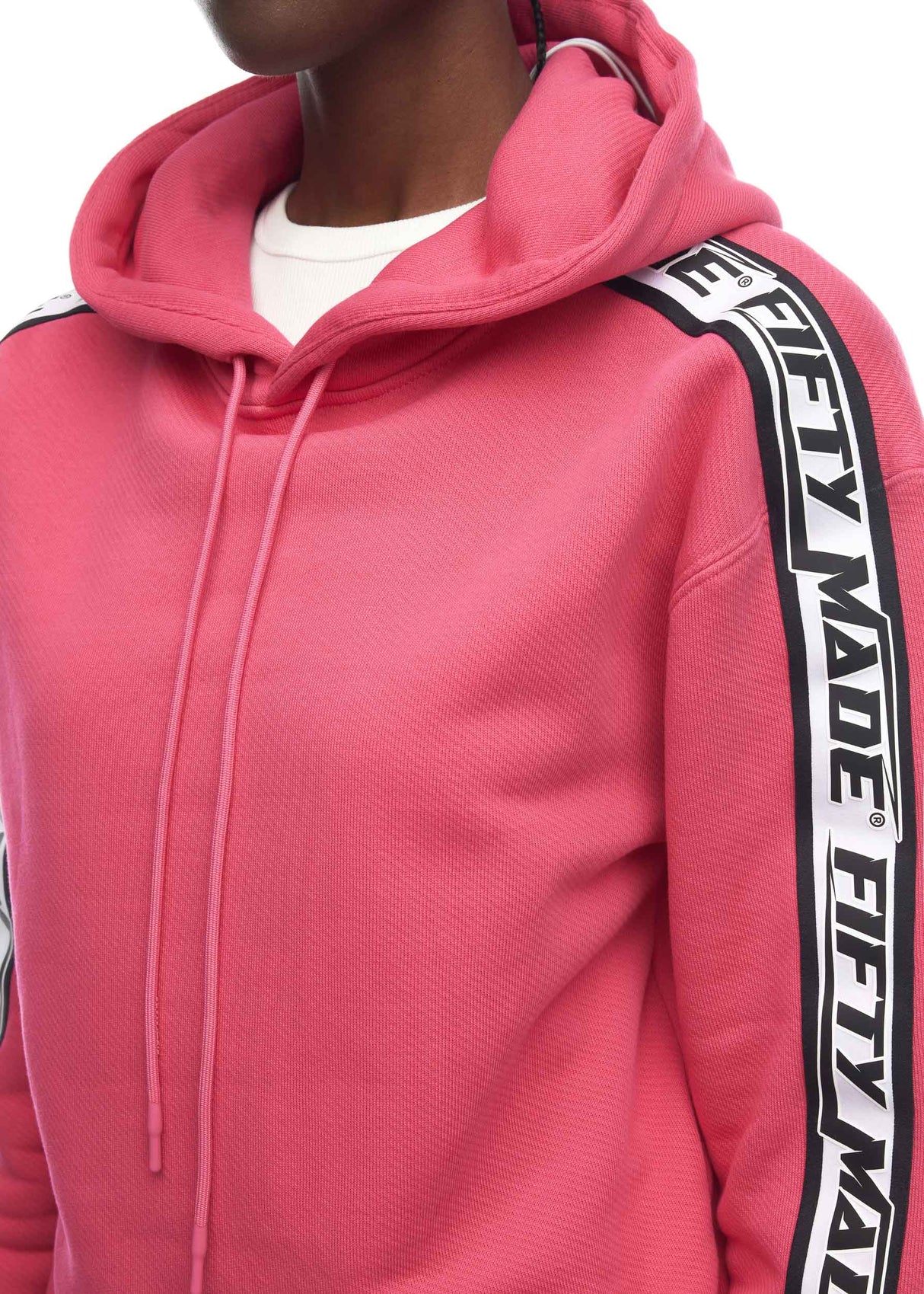 Oversized Band Cotton Hoodie Fuchsia