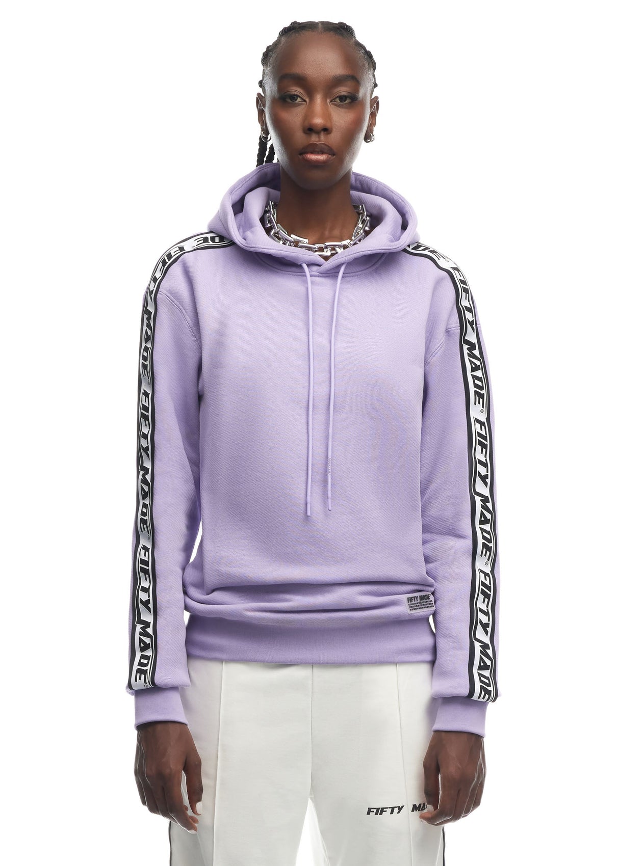 Oversized Band Cotton Hoodie Lilac