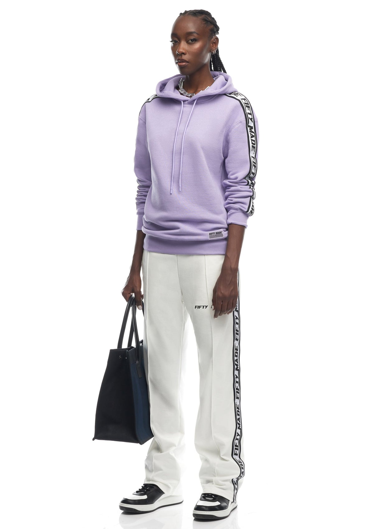 Oversized Band Cotton Hoodie Lilac