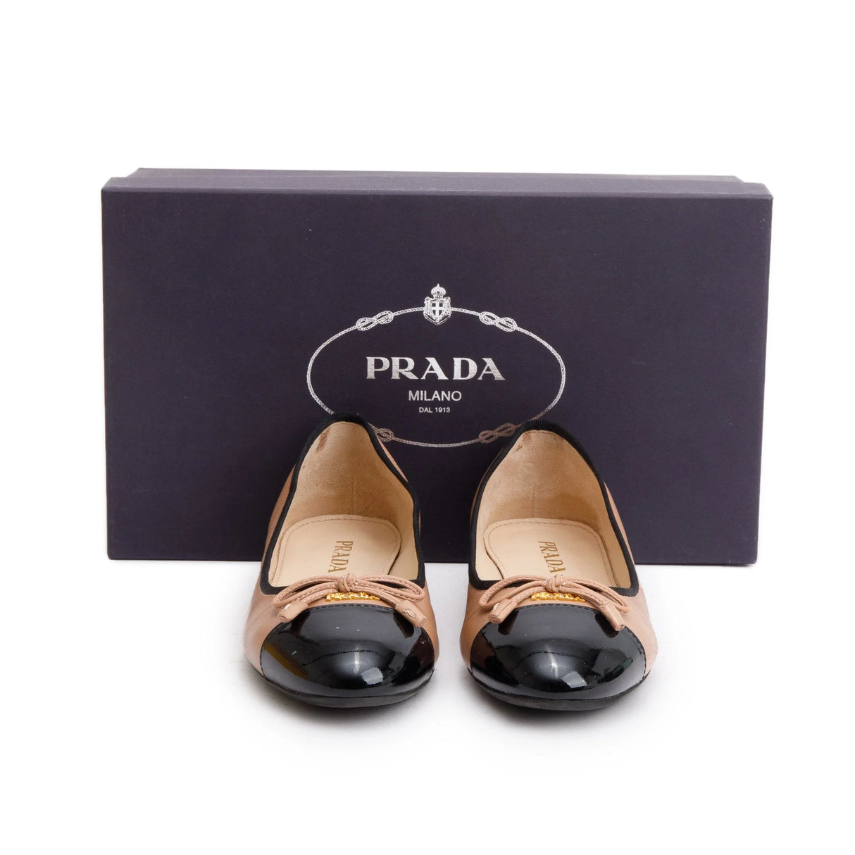 Prada Calzature Donna Ballet Flats – Black & Nude Nappa Leather