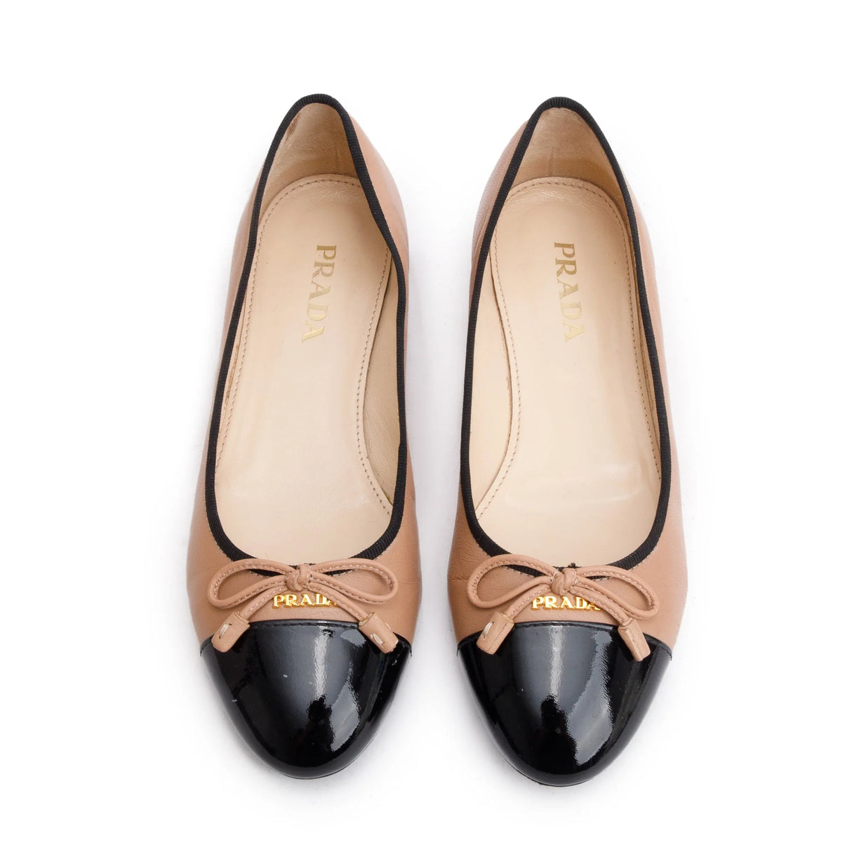 Prada Calzature Donna Ballet Flats – Black & Nude Nappa Leather