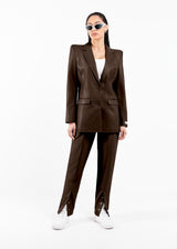 Regular Fit Pleather Blazer Cocoa Brown