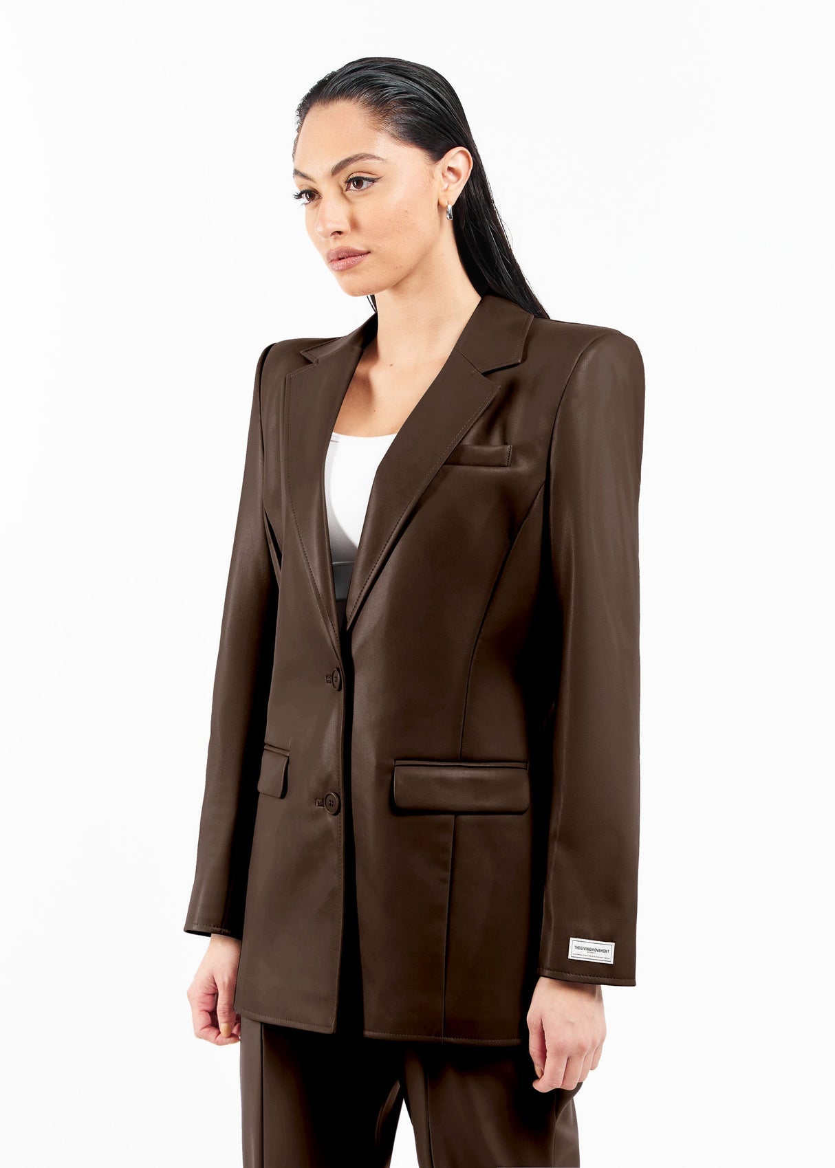 Regular Fit Pleather Blazer Cocoa Brown