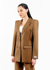 Regular Fit Pleather Blazer Camel