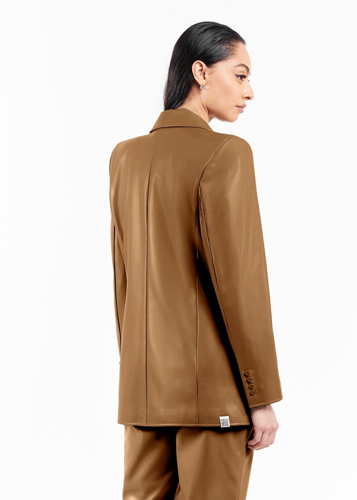 Regular Fit Pleather Blazer Camel