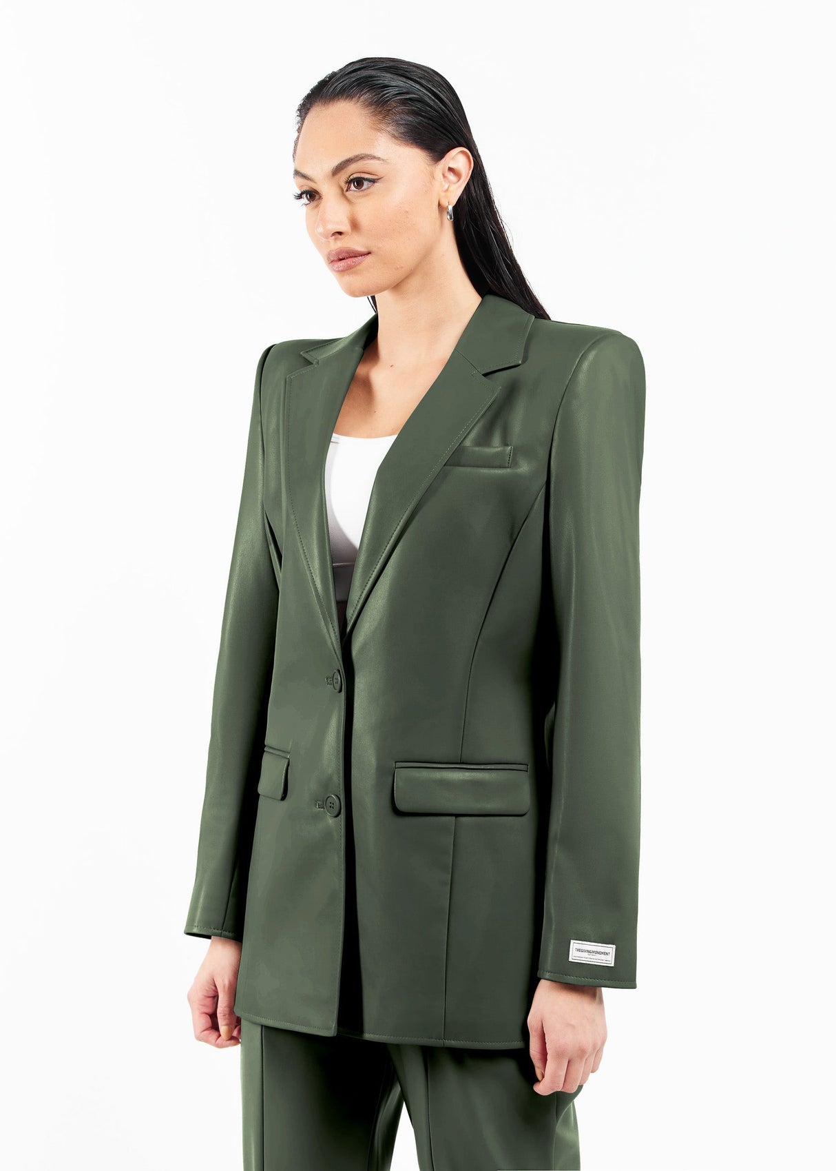 Regular Fit Pleather Blazer Khaki