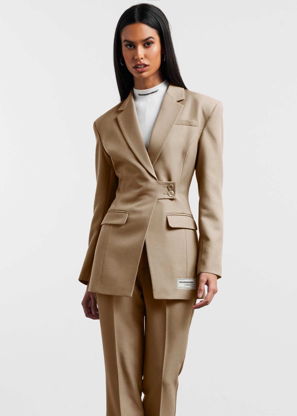 Women's Formal Cinched Waist Blazer Taupe