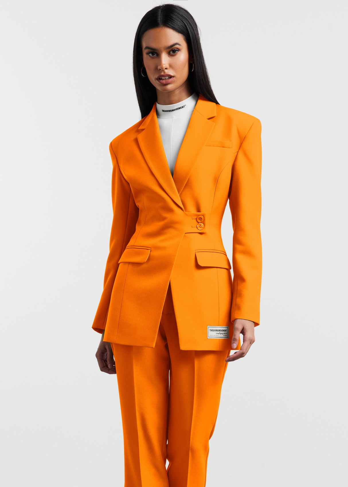 Women's Formal Cinched Waist Blazer Tangerine Orange