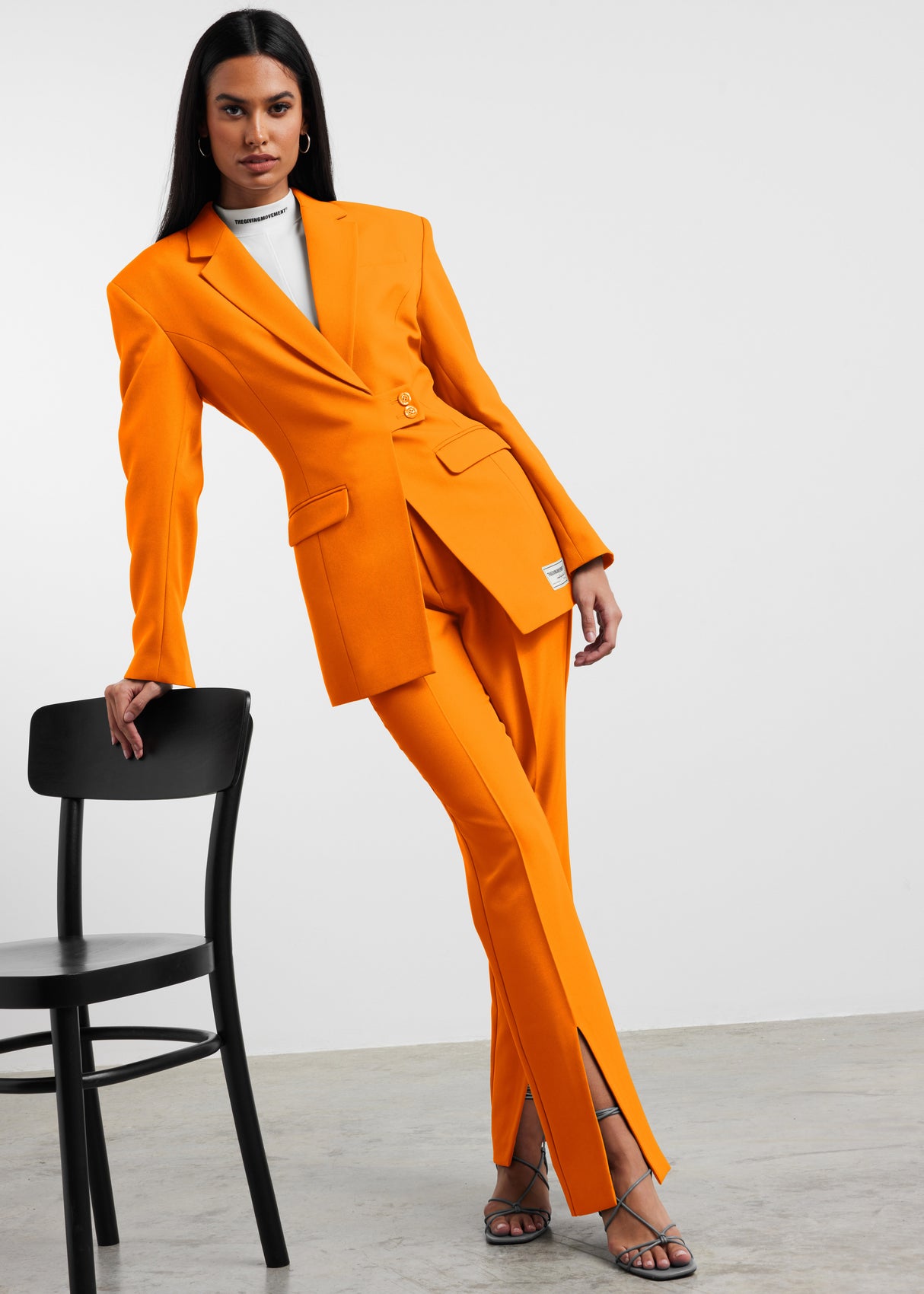 Women's Formal Cinched Waist Blazer Tangerine Orange