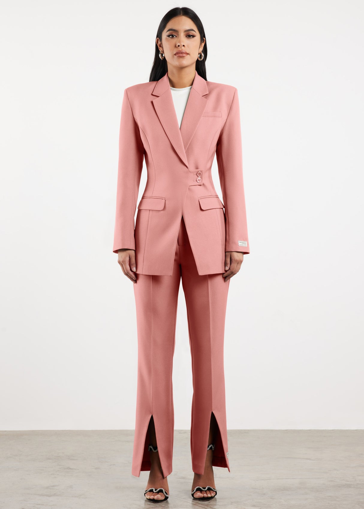 Formal Cinched Waist Blazer Blush Pink