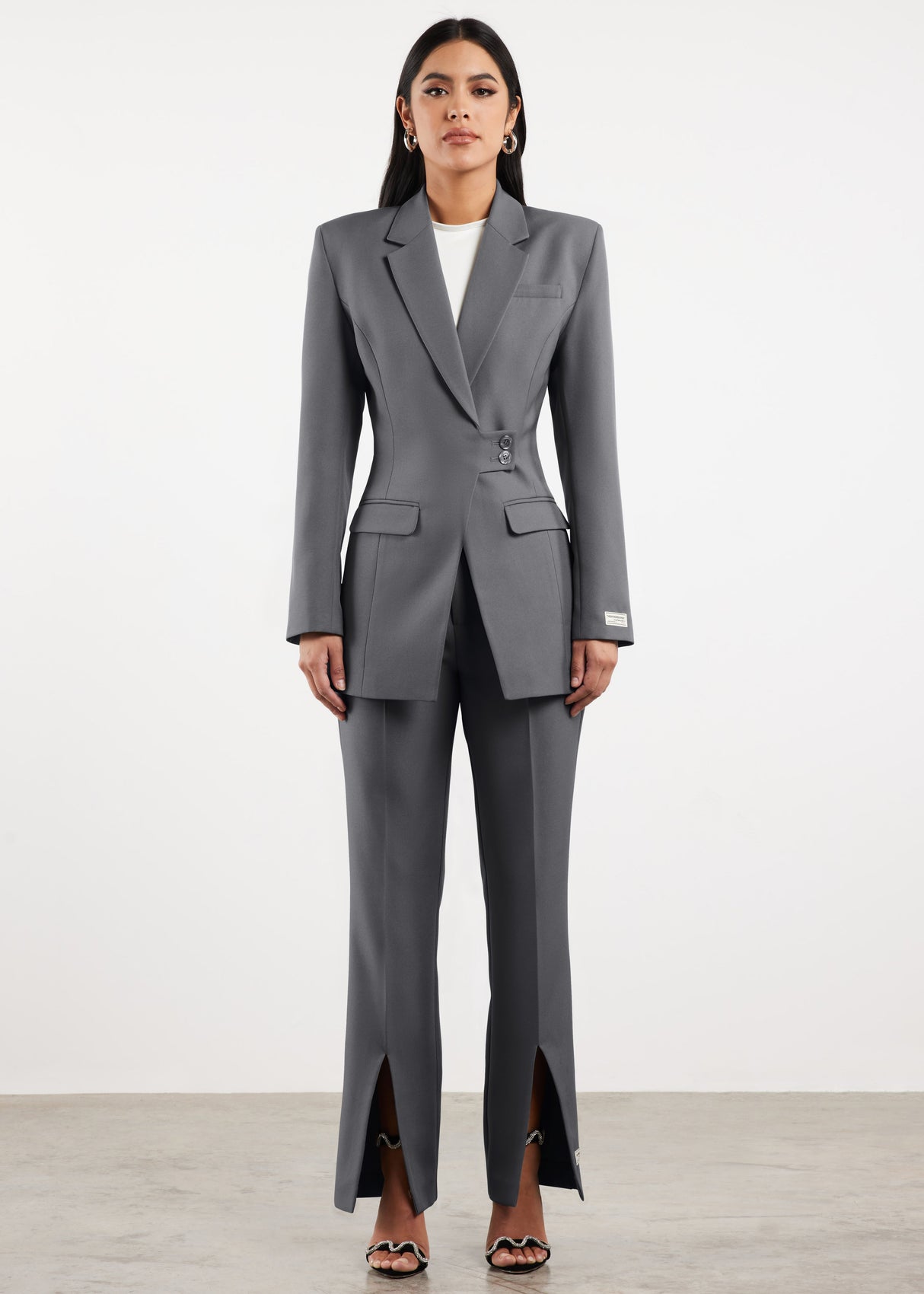 Formal Cinched Waist Blazer Dark Grey