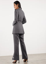 Formal Cinched Waist Blazer Dark Grey