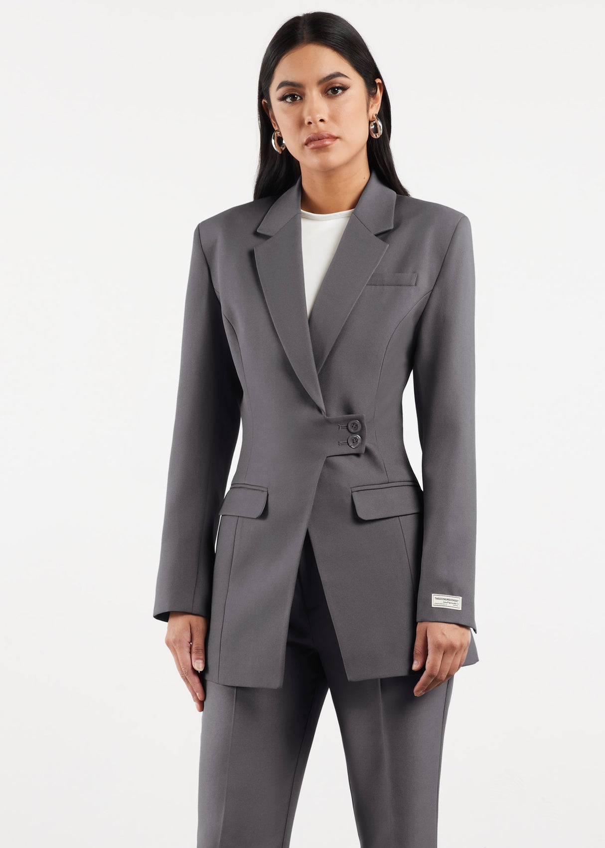 Formal Cinched Waist Blazer Dark Grey