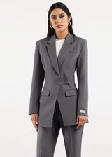 Formal Cinched Waist Blazer Dark Grey