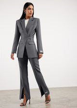 Formal Cinched Waist Blazer Dark Grey