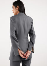 Formal Cinched Waist Blazer Dark Grey