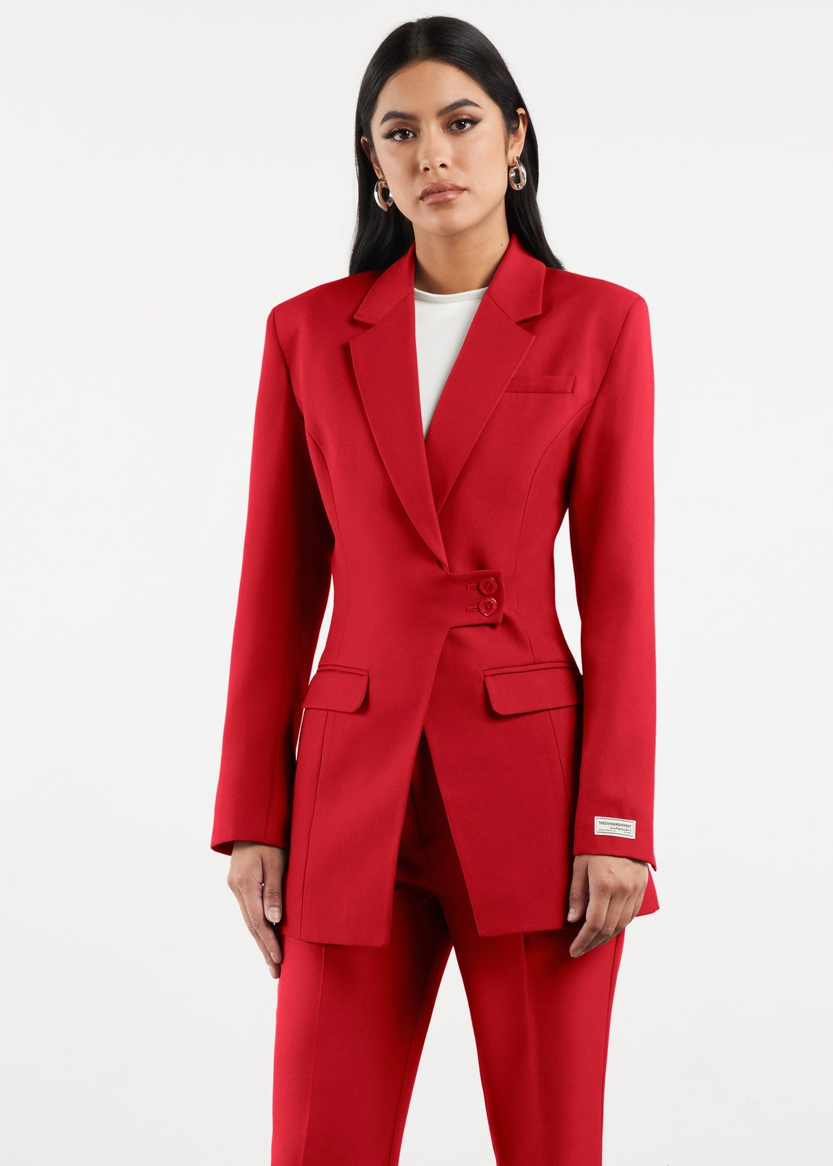 Formal Cinched Waist Blazer Red