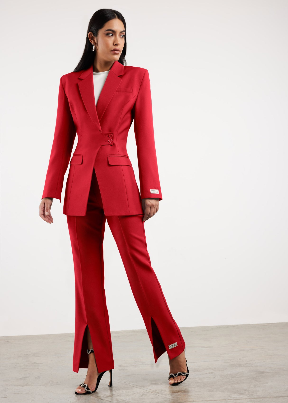 Formal Cinched Waist Blazer Red