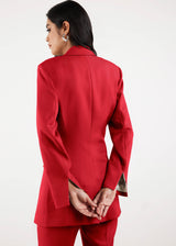 Formal Cinched Waist Blazer Red