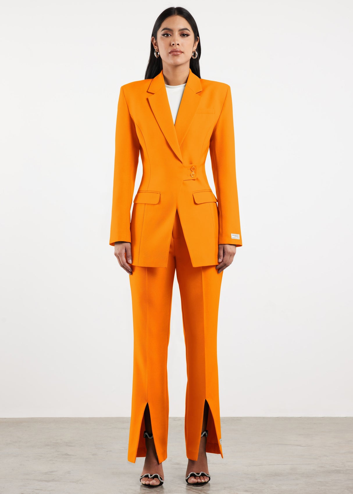 Formal Cinched Waist Blazer Tangerine Orange