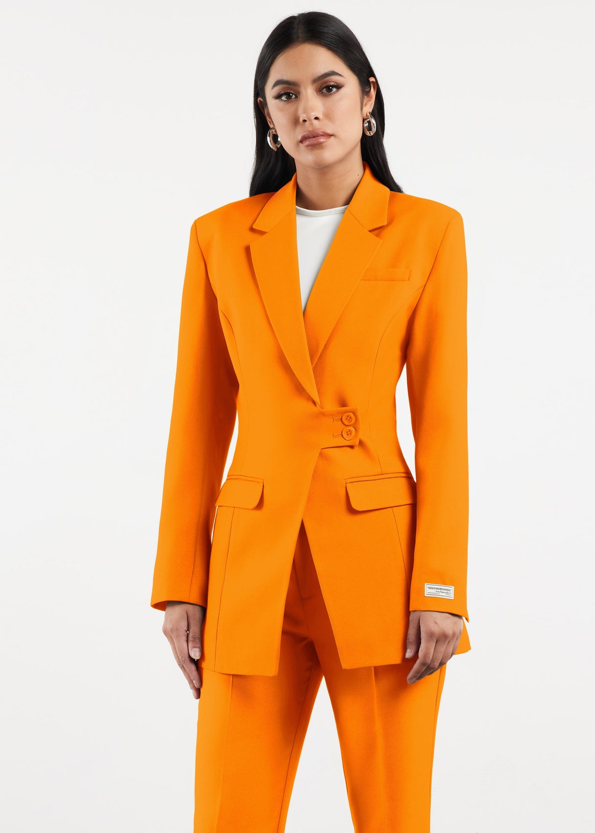 Formal Cinched Waist Blazer Tangerine Orange