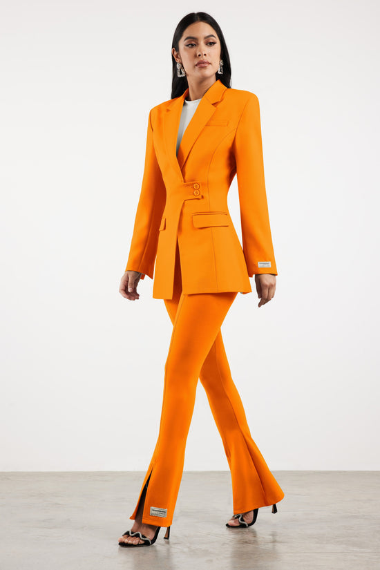 Formal Cinched Waist Blazer Tangerine Orange