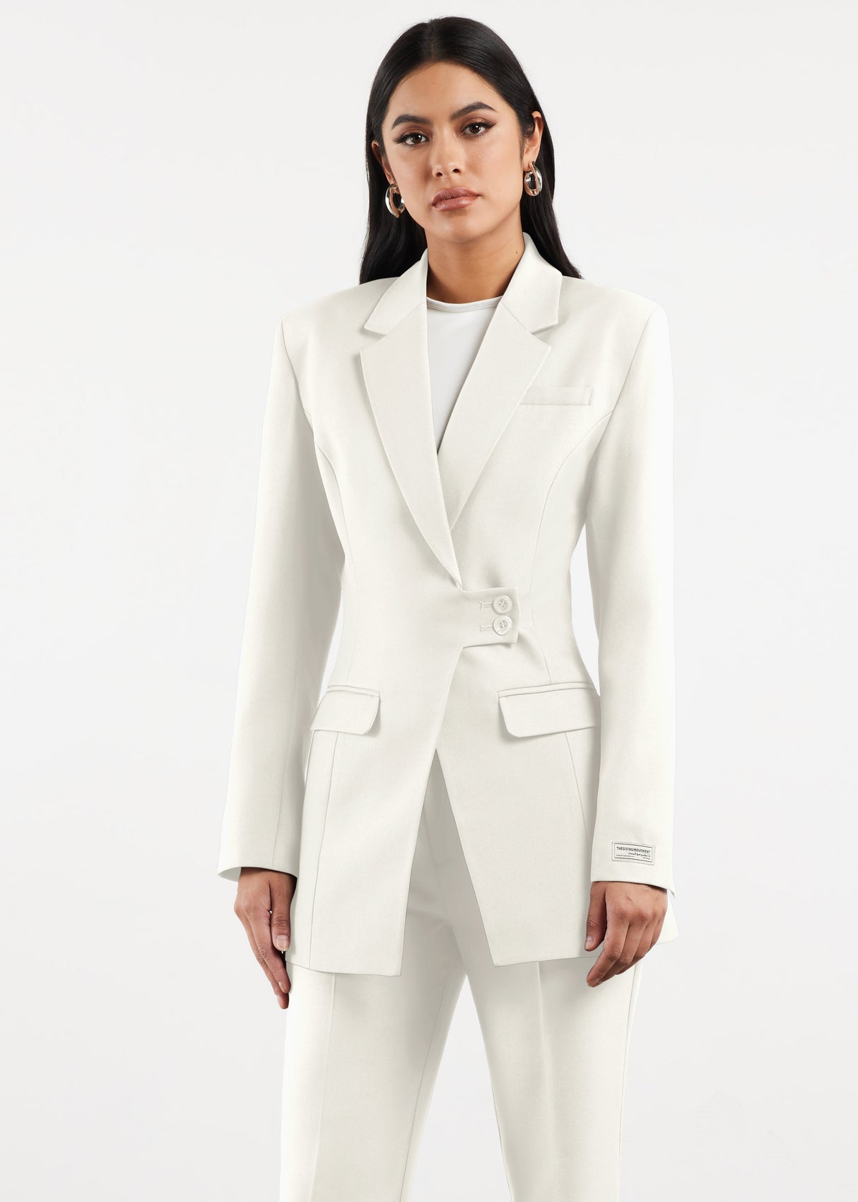 Formal Cinched Waist Blazer White